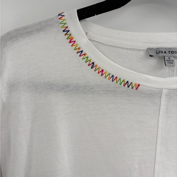 Lisa Todd white Top preppy Comfort cotton snitched long sleeve size small - Picture 3 of 13